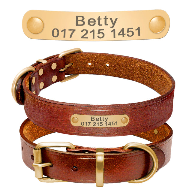 "Personalized Leather Dog Collar — Engraved Name & Phone Number"